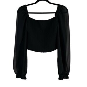 Wilfred Aritzia Black Smocked Sheer Long Sleeve Blouse Small SP22